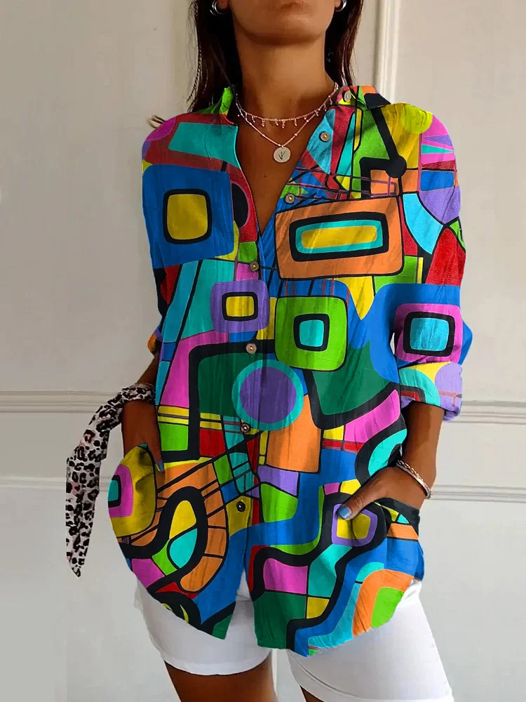 Vintage Abstract Art Print Long Sleeve Shirt