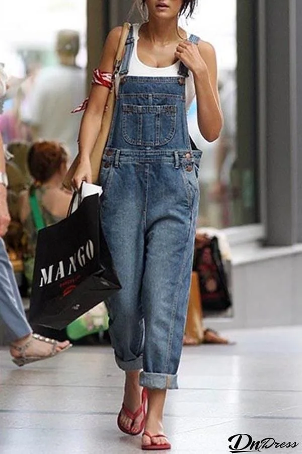 Casual Ripped Denim Overalls
