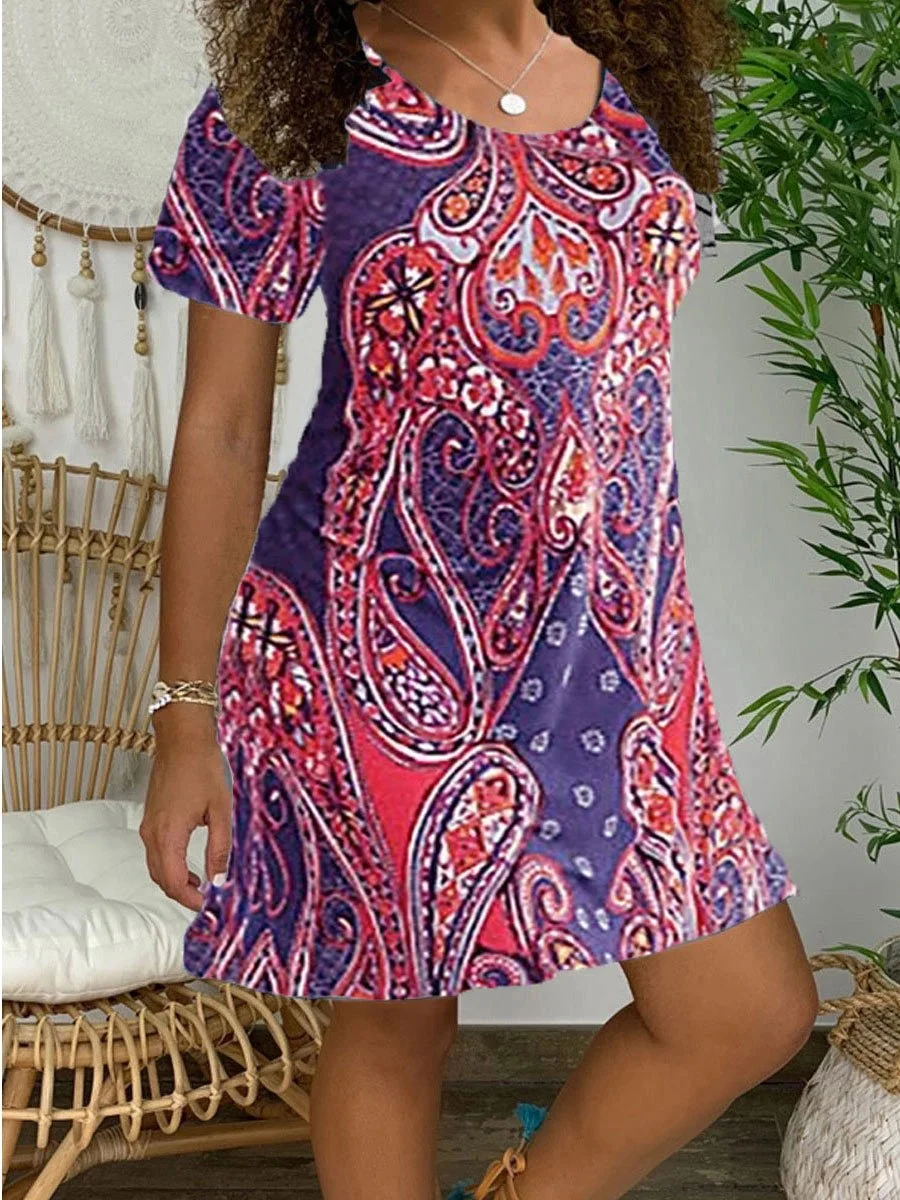 Short Sleeve Floral Print Loose Dress
