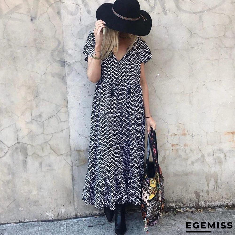 Boho Flutter Sleeves Polka Dot Midi Dress | EGEMISS