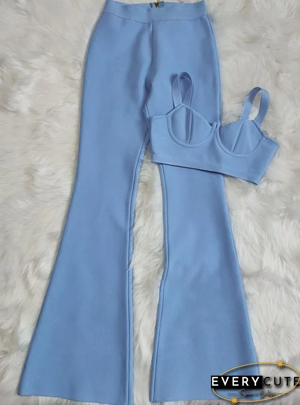 Summer Womens Fashion Sexy Bandage Two-Piece Set Sleeveless Tight Short Top High Waist