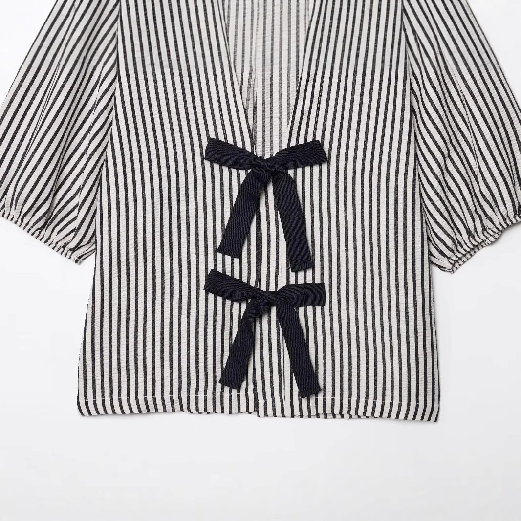 Nigikala Nigikala Spring New Women's Street Fashion Cotton Bow Tie With Striped Hoodie 1165057