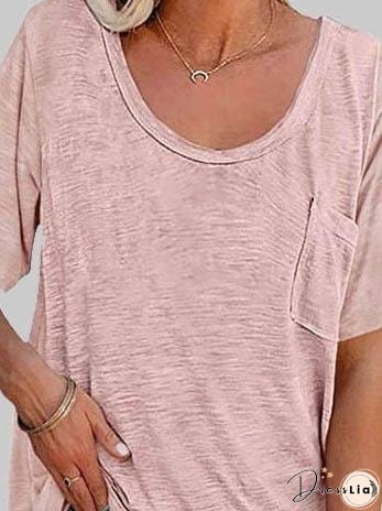 Solid Color Ribbed Knit T-Shirt