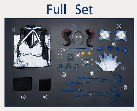 [Wetrose] Ganyu Shenhe Cosplay Costume Doujin Chinese Style Qipao Cheongsam Celadon White Dress Full Set Wig