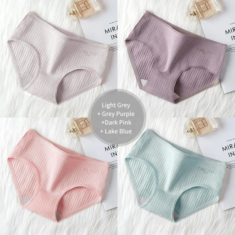 4Pcs Underwear Women Cotton Panties Sexy Brief Lace Underpants Cute Briefs Girls Ladies Lingerie Erotic Knickers Female 2021