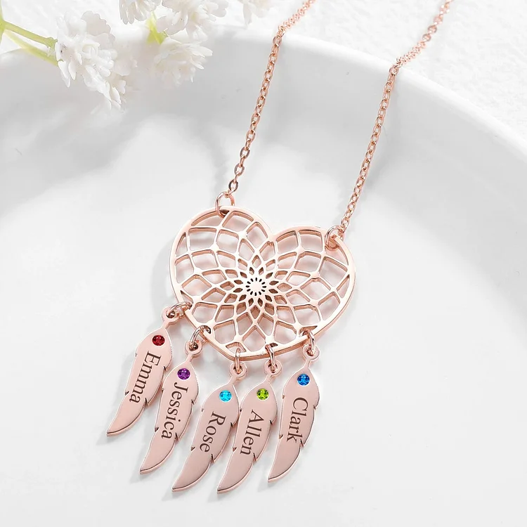 Heart Dream Catcher Necklace Custom 1 Name Birthstone Necklace for Her