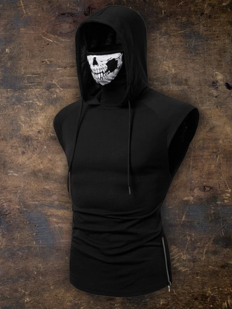 Men's Skull Face Mask Hooded Comfy Tank Top