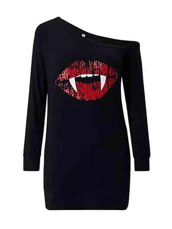 Halloween One Shoulder Long Sleeve Sexy Dress-elleschic
