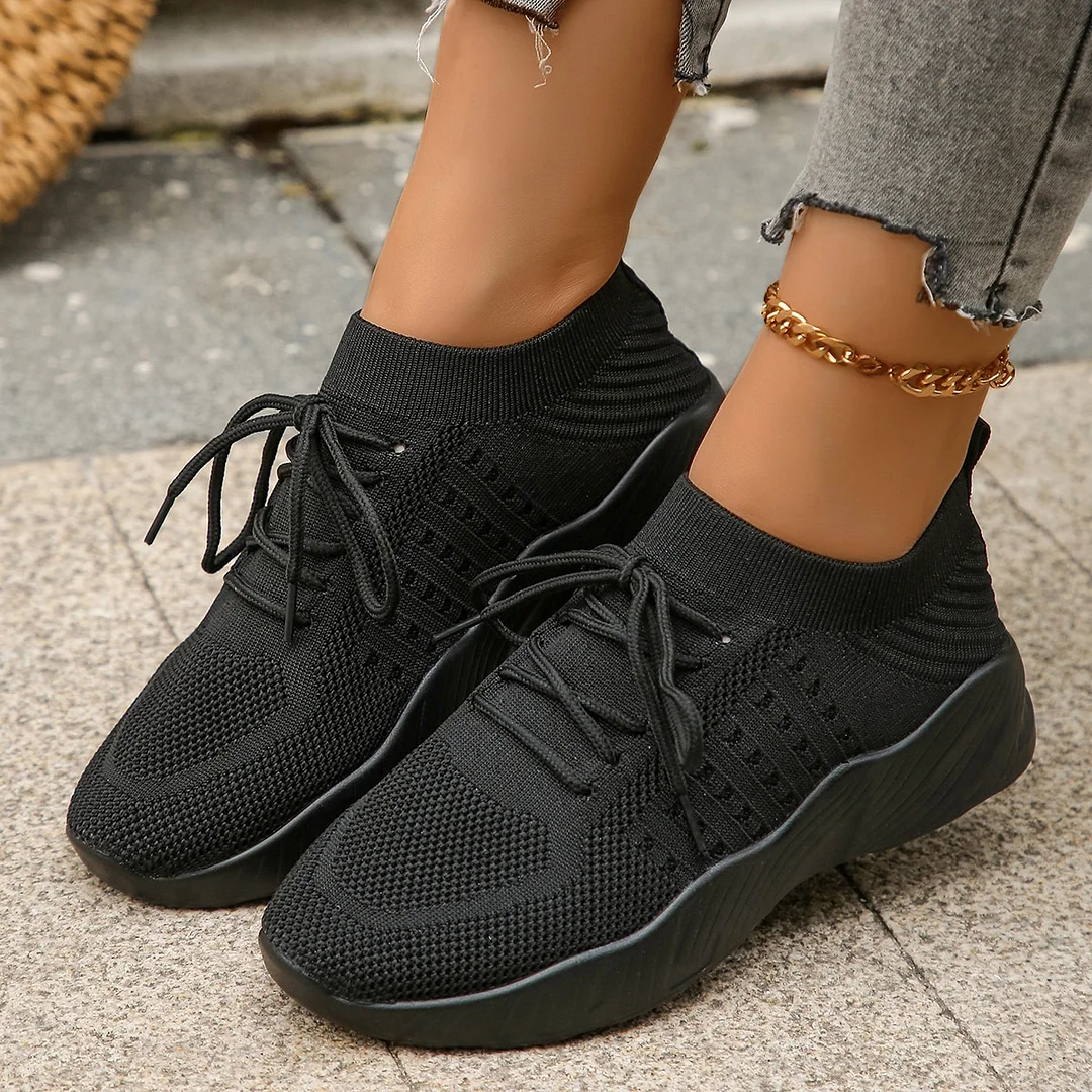 Zhungei Breathable Knitted Sports Shoes for Women 2024 Spring New Plus Size Low Cut Flat Casual Shoes Woman Light Sneakers