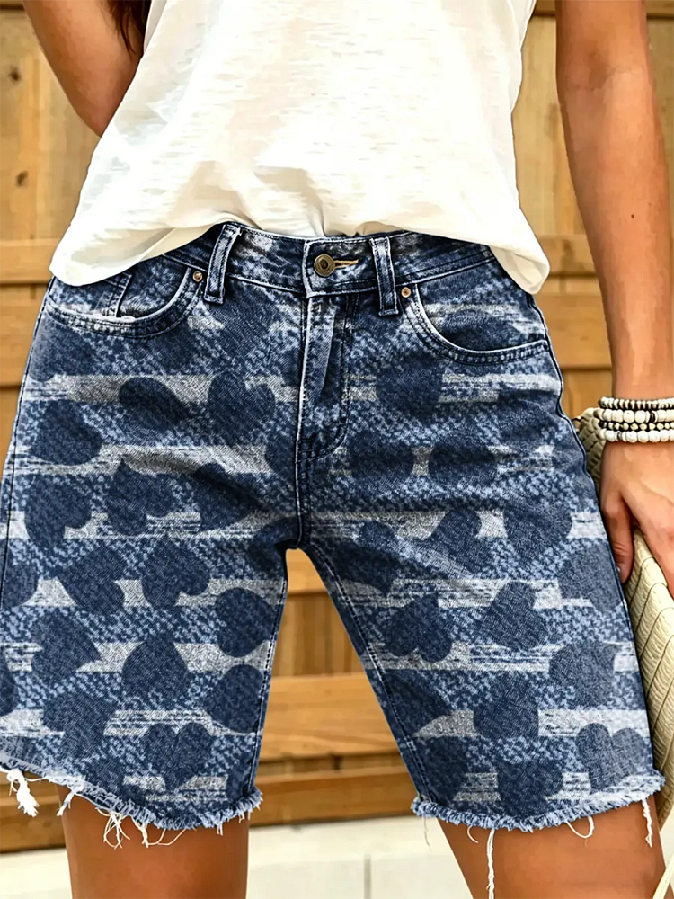 Ethnicity Stripes Love Women's Art Print Casual Denim Shorts
