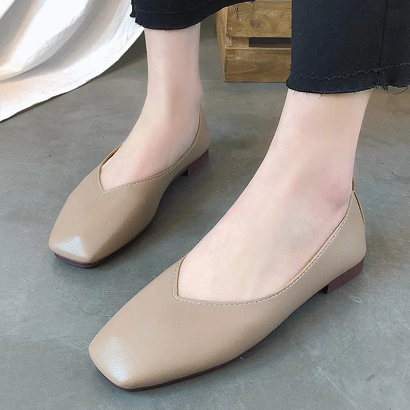 Fashion Women Flat Shoe  Elegant Shallow Low-heeled Sandals 2022 Beige Korean Slippers Square Toe Slip-on Simple Woman Shoes