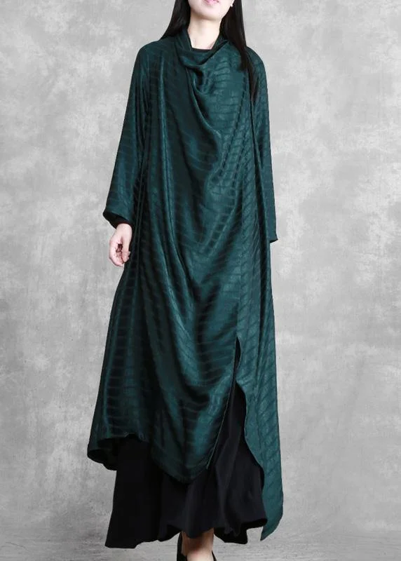 Chic Blackish Green Striped Asymmetric Robe Dress
