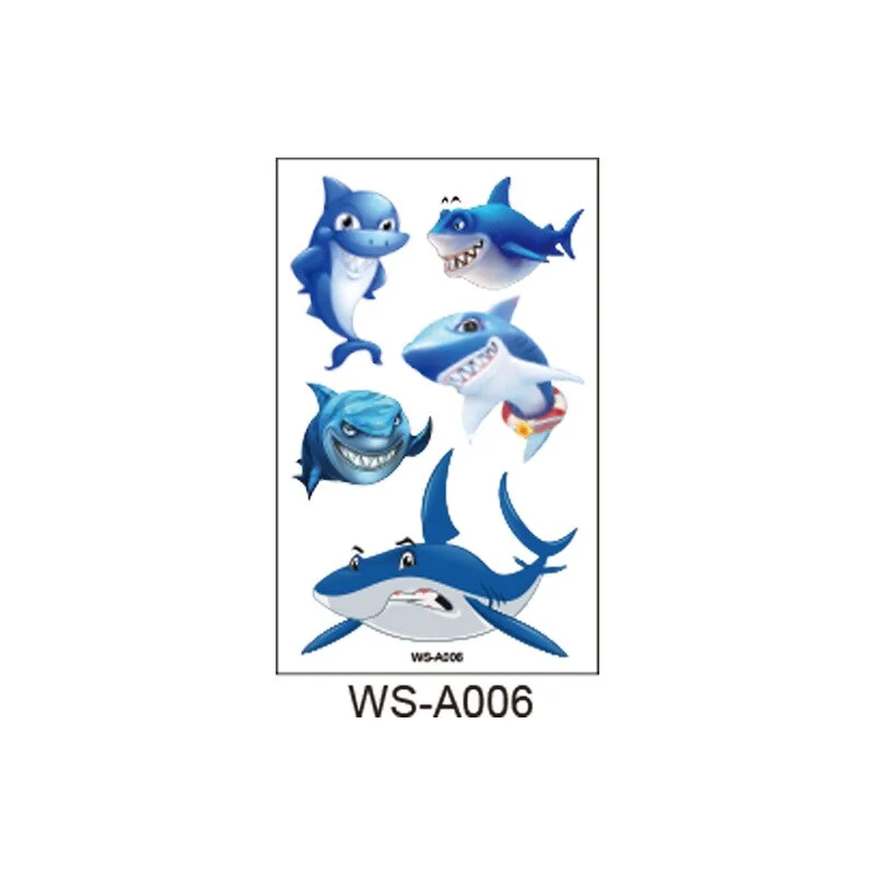 10 kinds Cartoon Shark Tattoo Children Cute Makeup Temporary Body Stickers Blue Fish Disposable tatouage temporaire