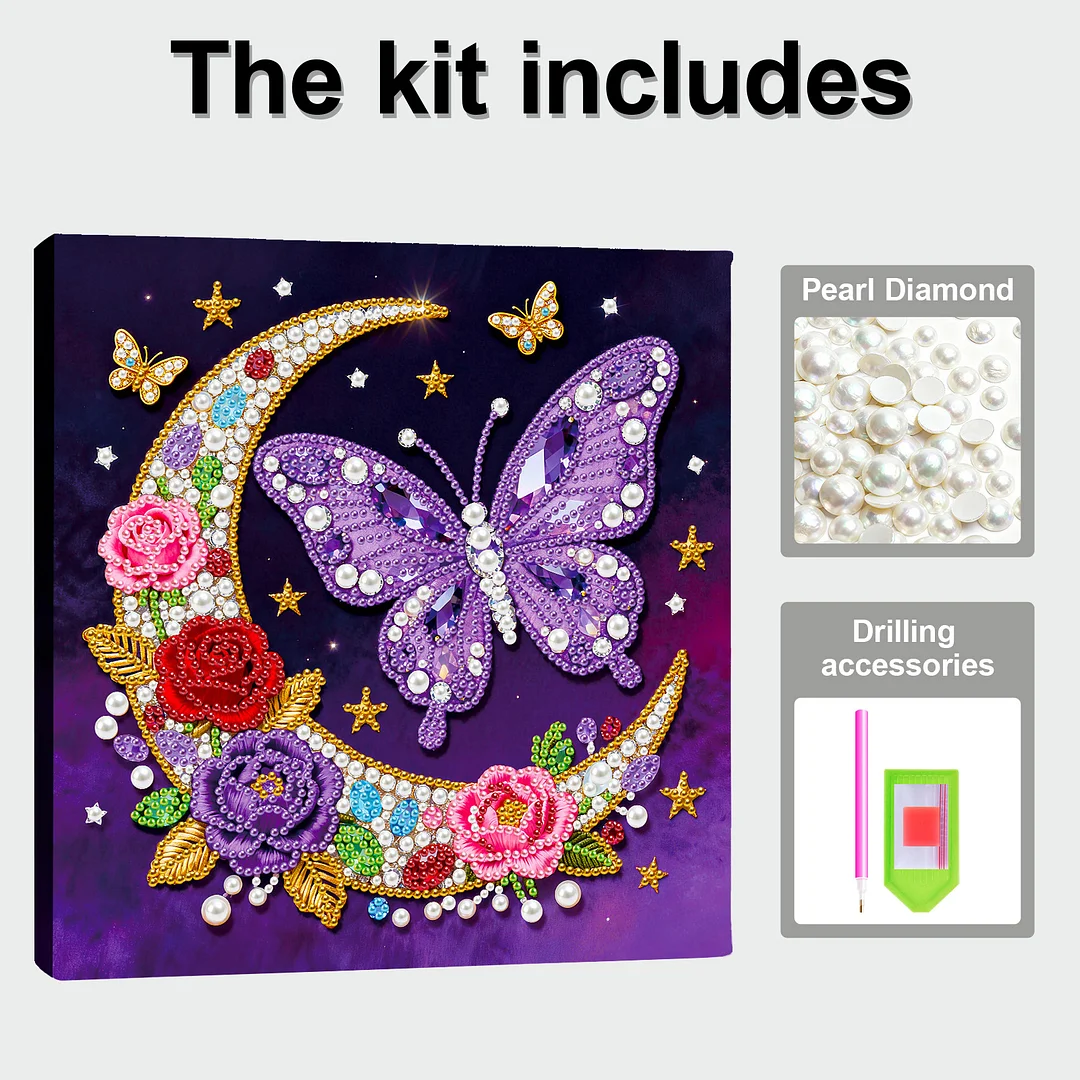 Moon Butterfly Art Diamond Painting Kit for Adults Home Decor 25x25cm With Frame