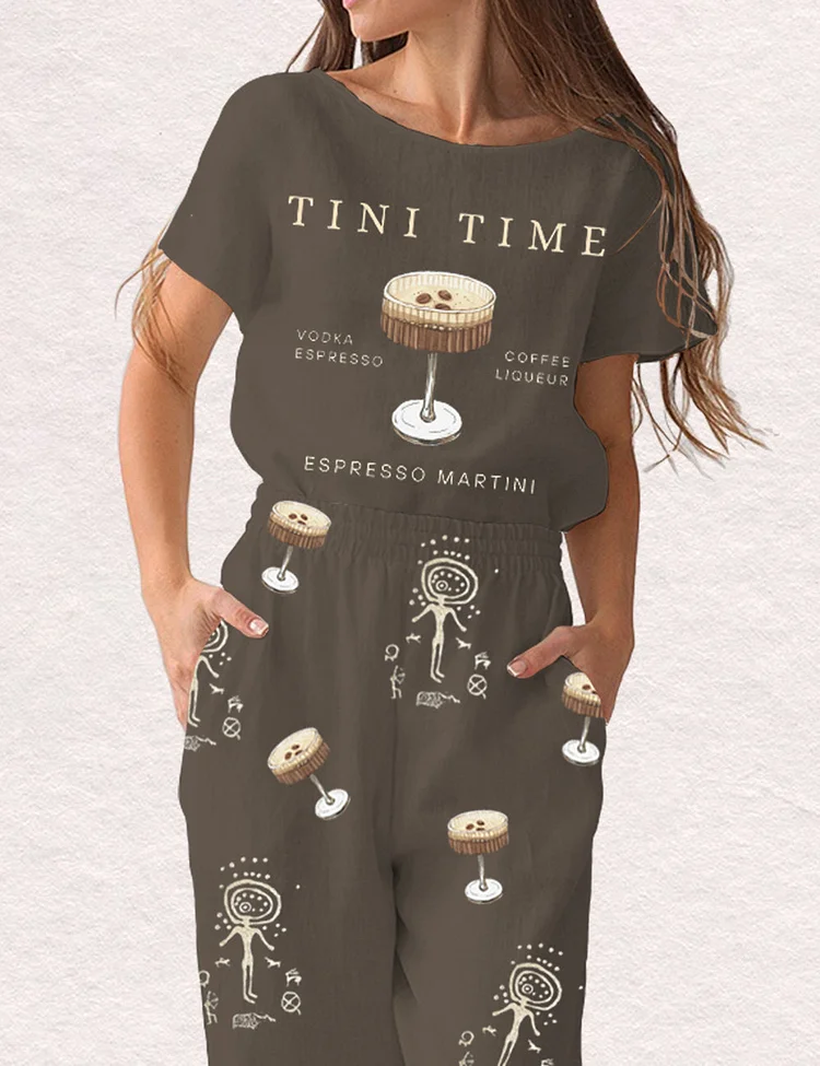 Women's Martini Tiny Time Art Print Pajama Set