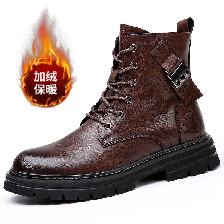 Kakacloud Brand Men Fashion Black/Brown Boots Britsh Vintage Leather Shoes Men Boots Autumn Winter Design Plus Velvet Warm Men Ankle Boots