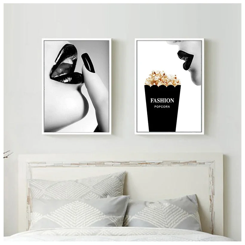 Cuadros Fashion Pop Art Canvas Painting  Black and White Woman Lip Print Posters Home Decor Wall Pictures For Living Room