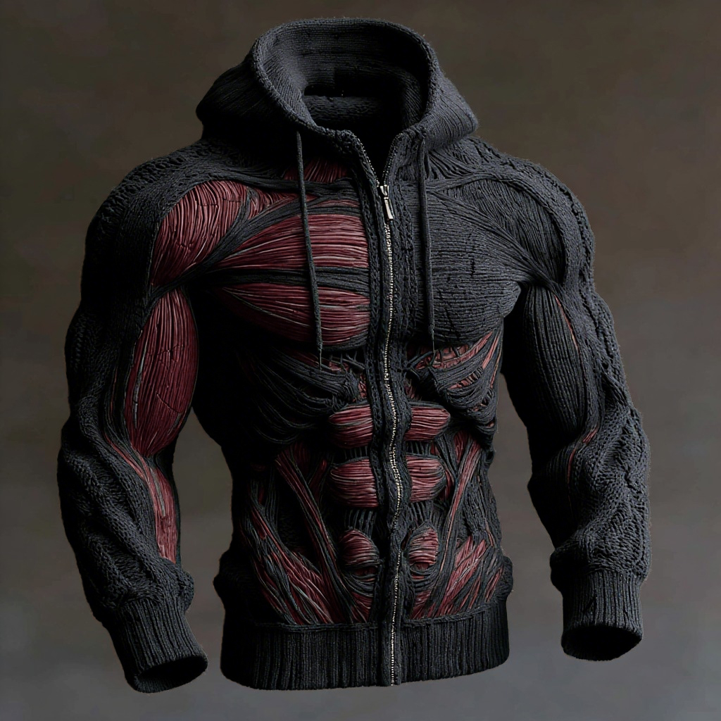 menweary Anatomical Art Men's Casual Warm Zip-up Sweater