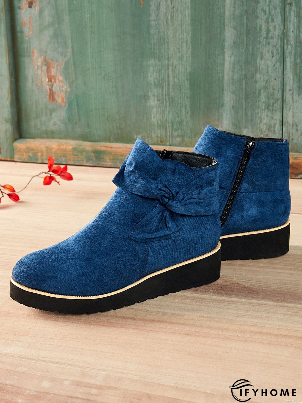 Comfortable Soft Leather Bow Round Toe Low Heel Booties | IFYHOME