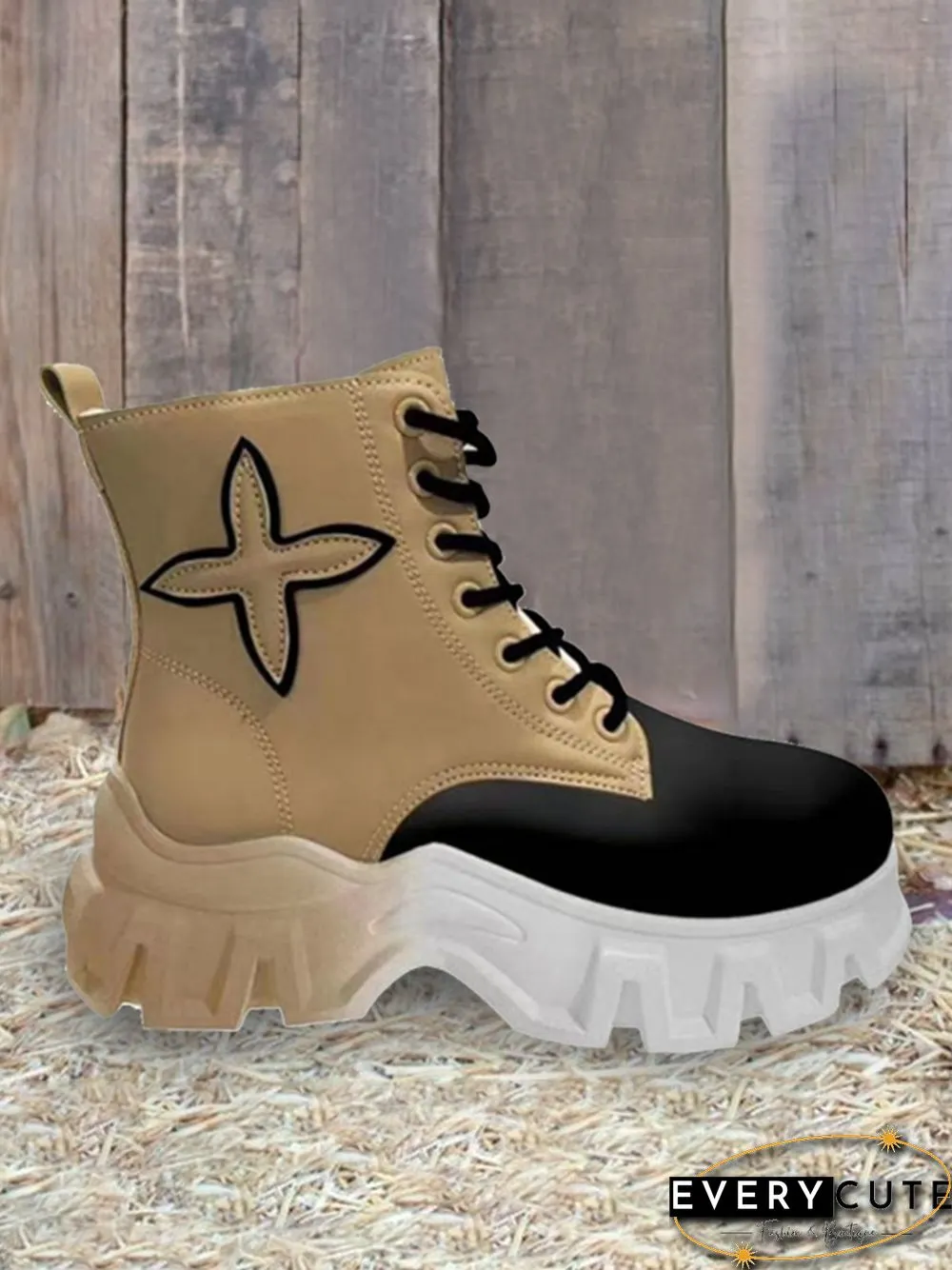 Fashion Gradient Splicing Contrast Color Platform Tooling Short Boots