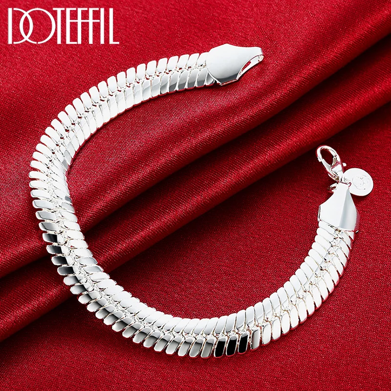 DOTEFFIL 925 Sterling Silver 10mm Side Flat Chain Bracelet For Man Jewelry