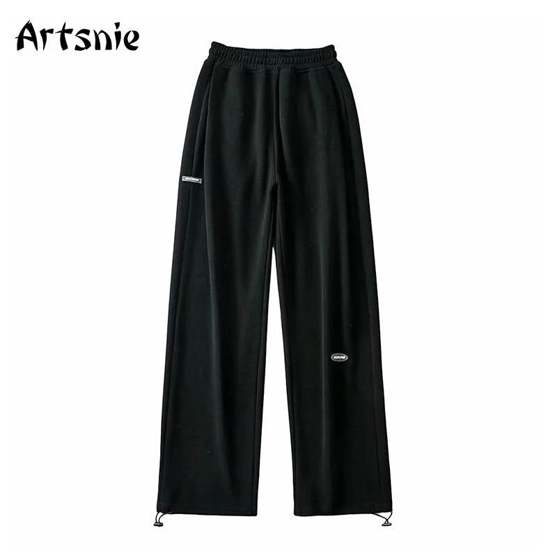 Artsnie High Waist Wide Leg Pants Women Winter Knitted Purple Trousers Streetwear Casual Spring 2021 Long Pants Sweatpants Femme