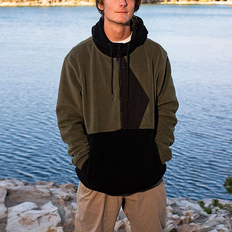 Warm soft rocker fleece half zip men's hoodie