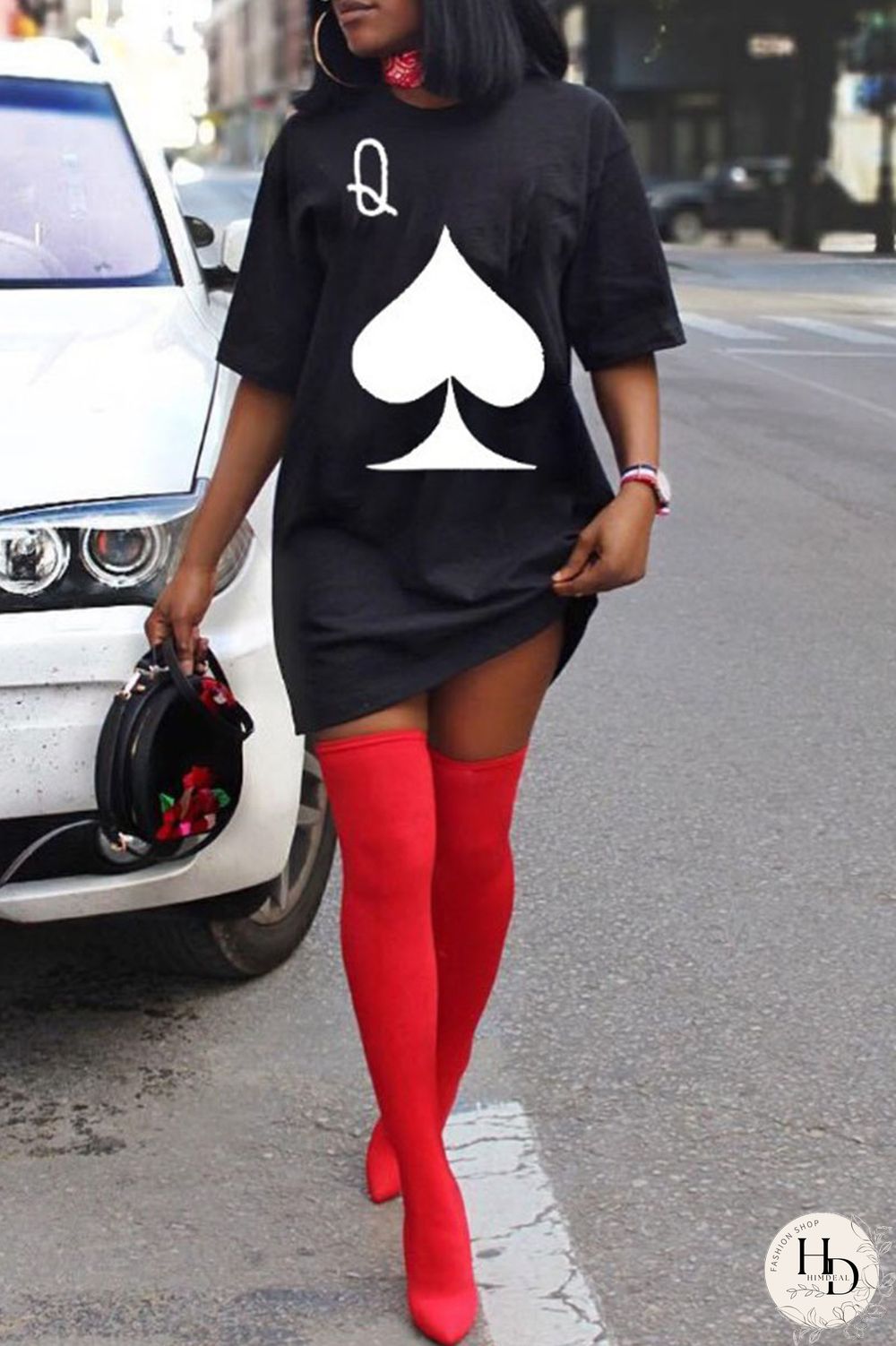 Black Casual Street Print Patchwork O Neck T-shirt Dress Plus Size Dresses