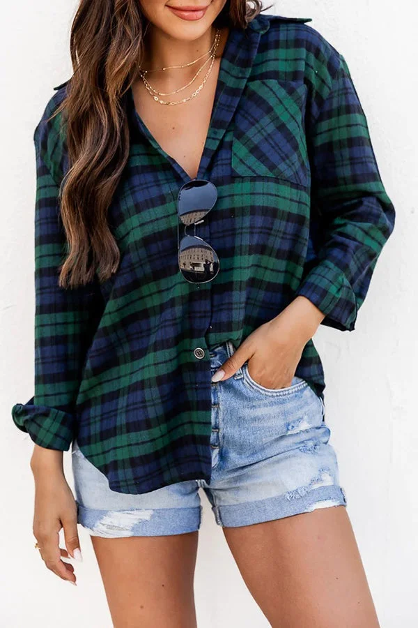 Plaid Check Style Button Down Long Sleeve Collared Shirt