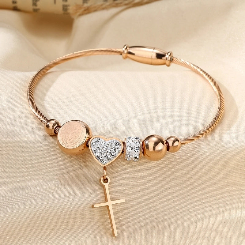 Elegant Geometric Round 304 Stainless Steel 18K Gold Plated Zircon Bangle In Bulk