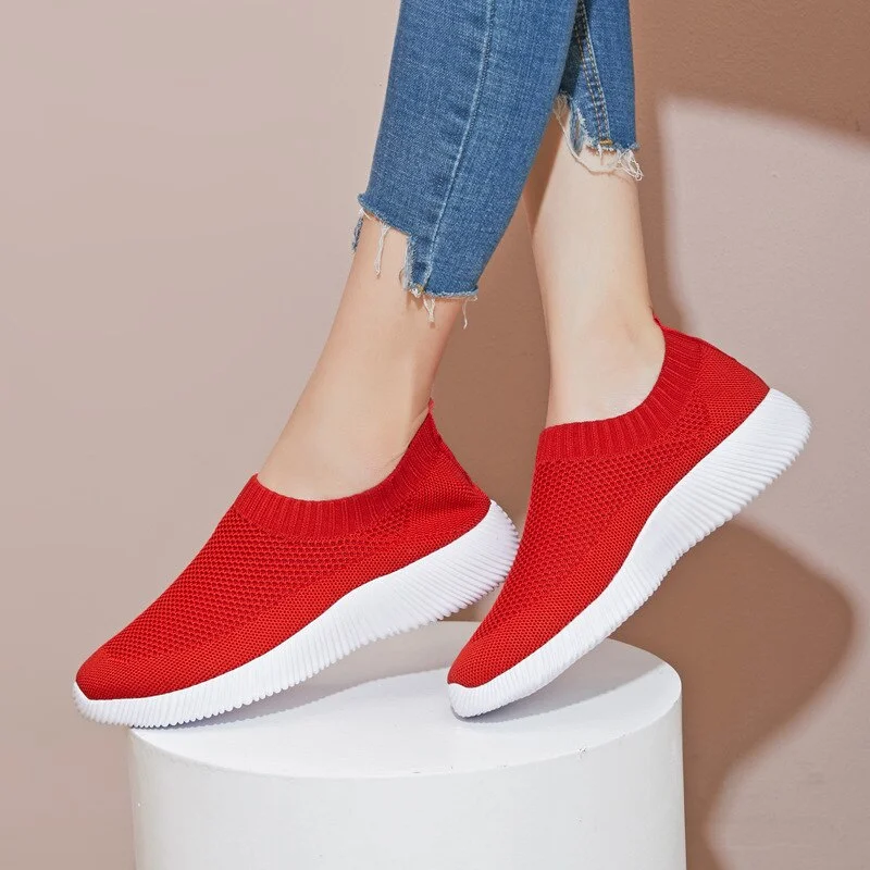 Plus Size 43 Breathable Mesh Platform Sneakers Women Slip on Soft Ladies Casual Running Shoes Woman Knit Sock Shoes Flats
