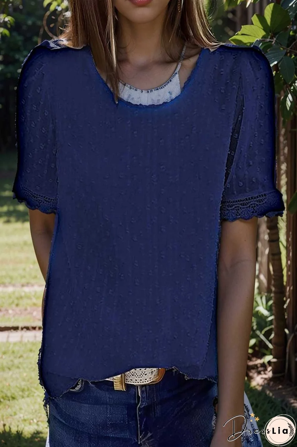 solid chiffon round neck short sleeve top