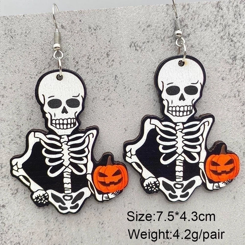 Funny Streetwear Halloween Pattern Spider Wood Drop Earrings