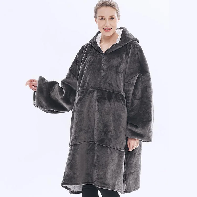 Pure Color Fleece Loose Wearable Hooded Blanket - Modakawa modakawa