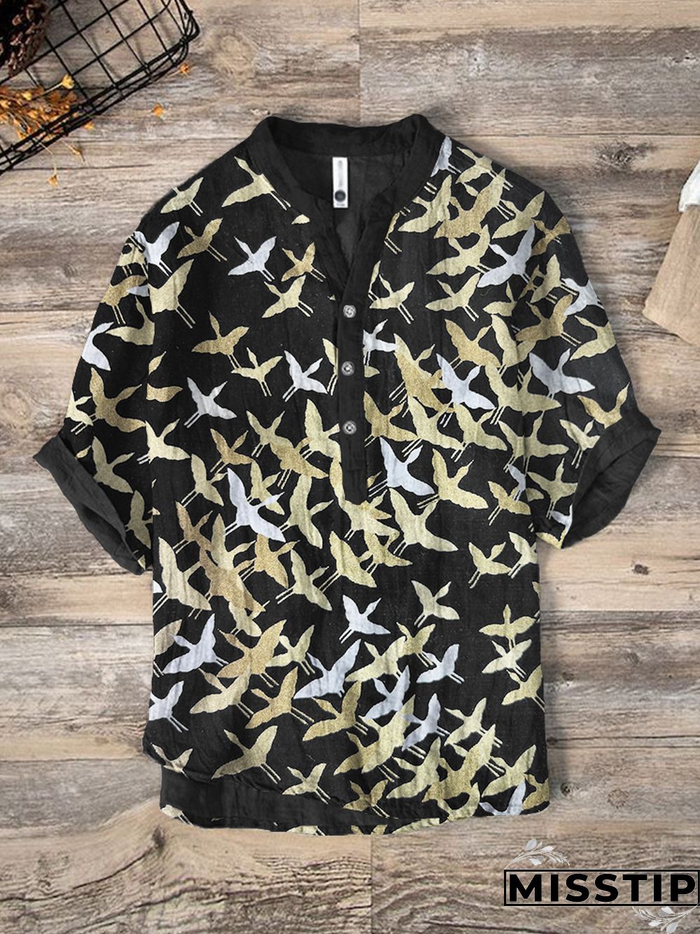 Small Love Shirt - Cranes on Navy Japanese Print main image 0