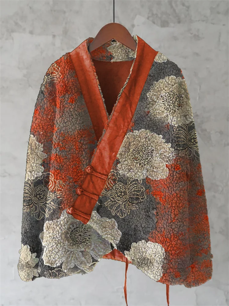 Vintage Japanese Flower Art Wool Kimono Cardigan