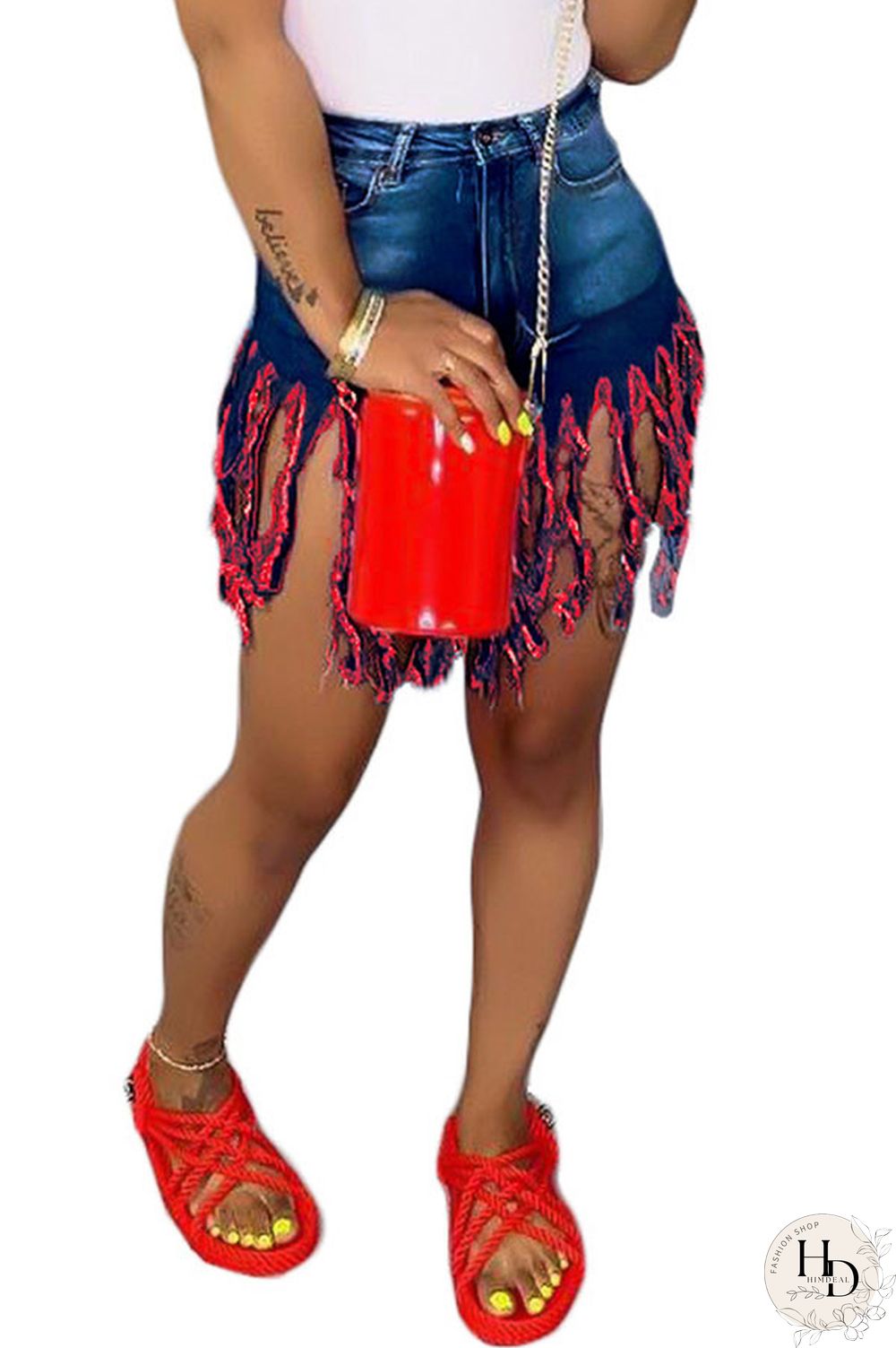 Royal blue Red Green Yellow Royal blue Tassel Design Denim