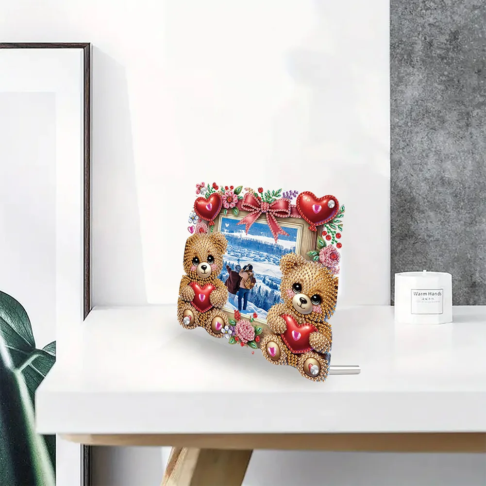 5D DIY Heart Bear Acrylic Special Shape Rhinestone Tabletop Photo Frame Kit