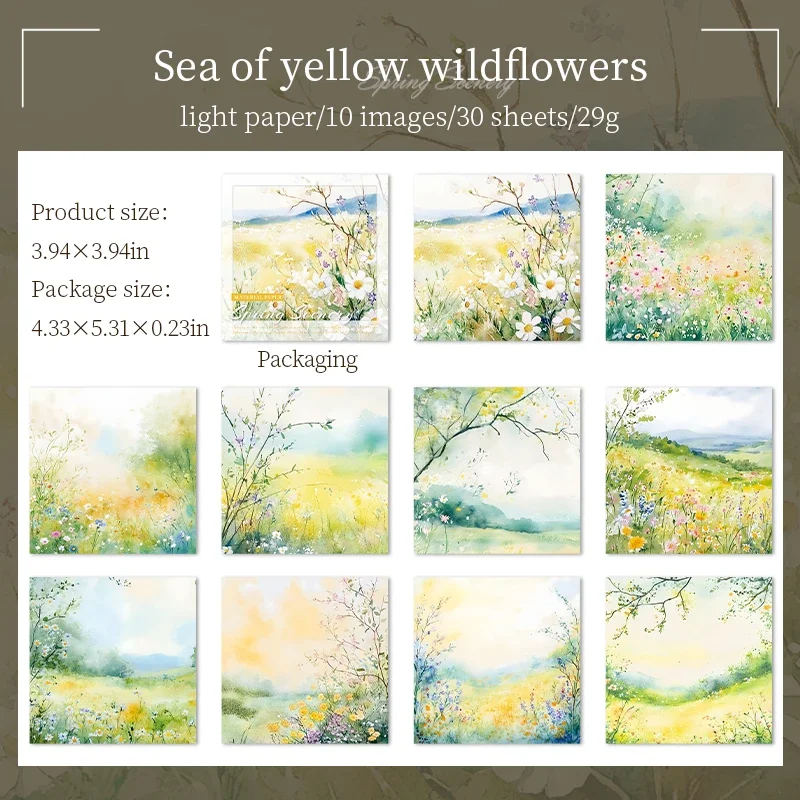 Material Paper - Spring Scenery Series Rainbow Flower Watercolor Landscaping Collage 