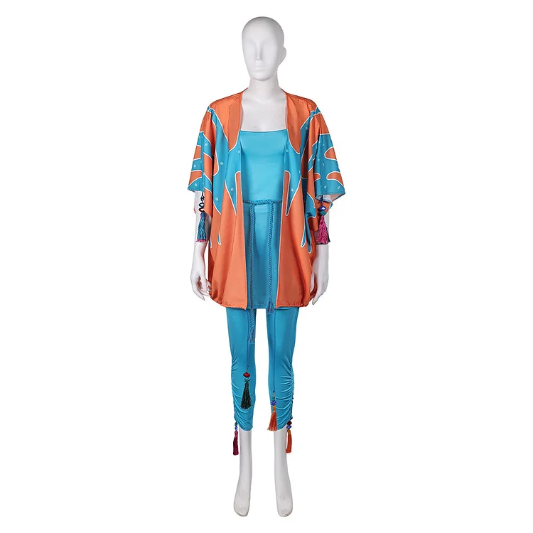 ABBA Anni-Frid Synni Lyngstad Retro 70s Blue Dress Coat Outfits Cosplay Costume Halloween Carnival Suit