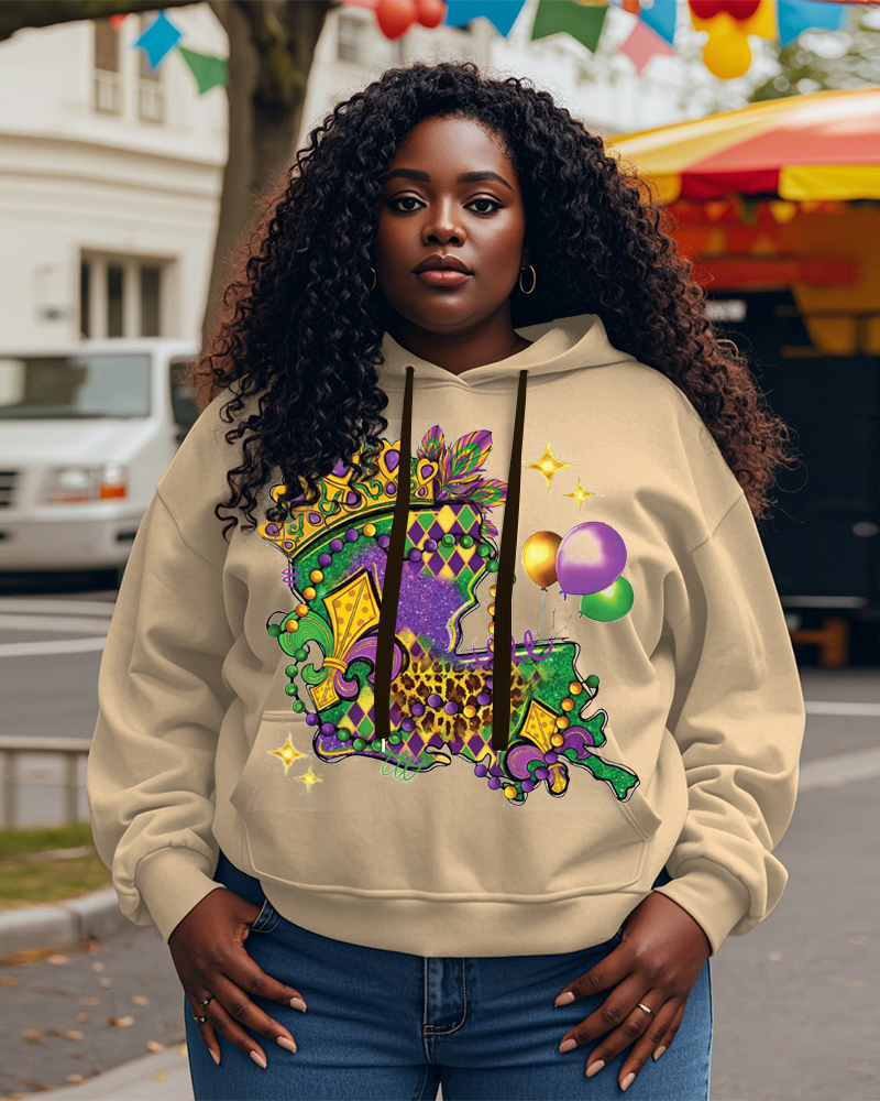 Women's Plus Size Mardi Gras Print Hoodie