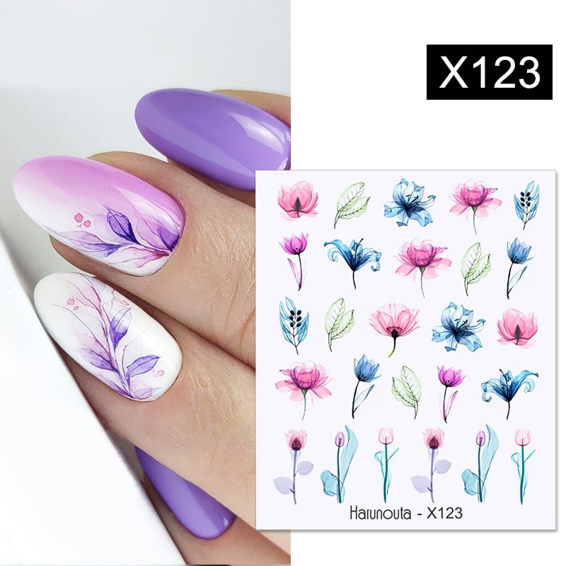 Agreedl Harunouta Simple Green Pink Pattern Water Nail Decal Sticker Flower Leaf Tree DIY Slider For Nail Art Manicuring Decoration