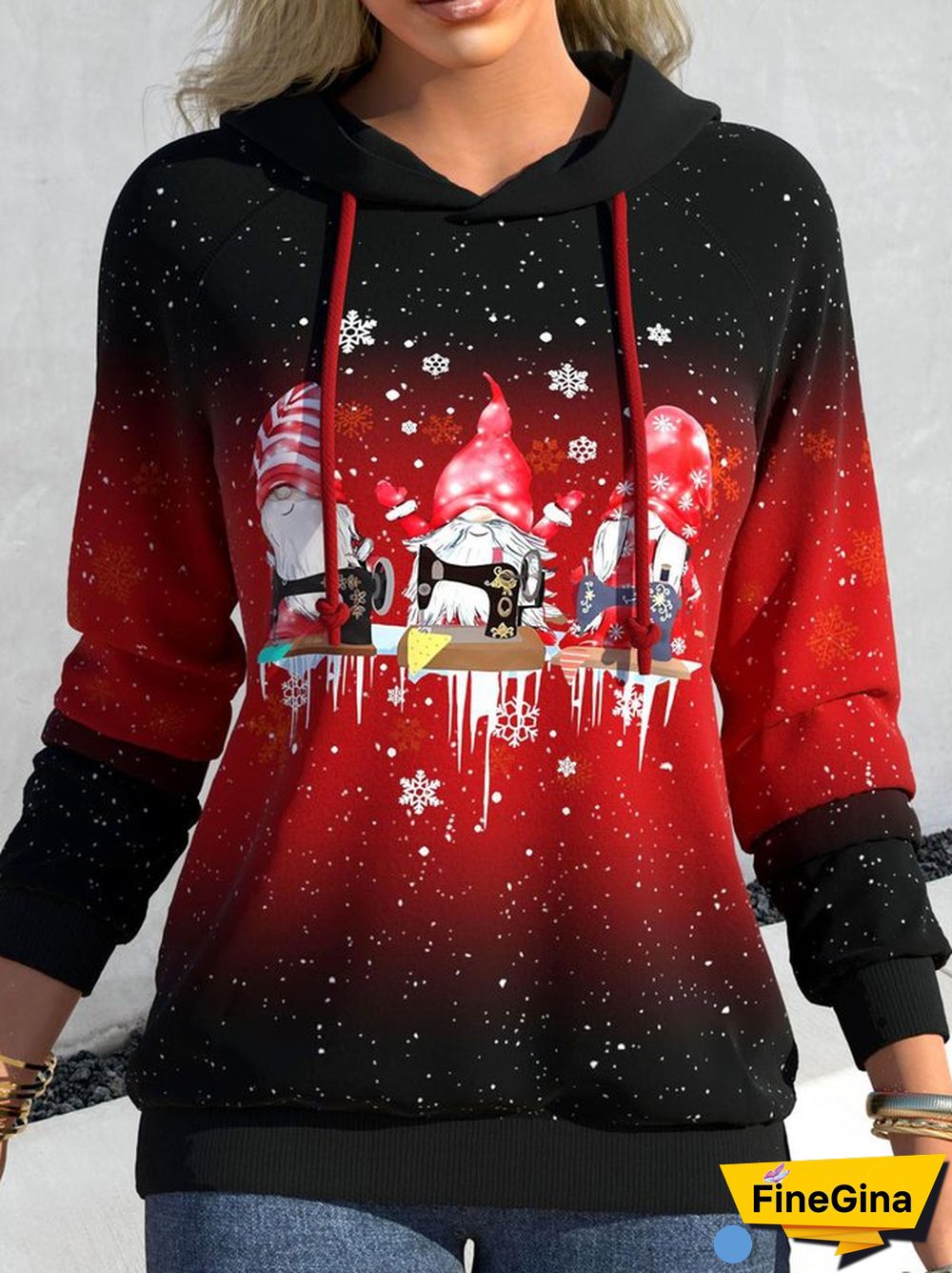 Red Long Sleeve Print Sweatshirt