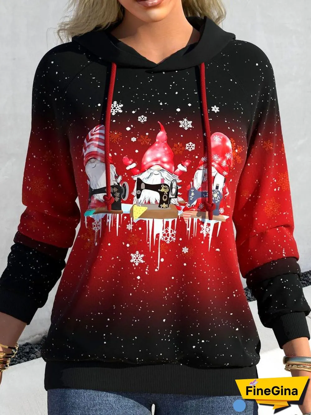Red Long Sleeve Print Sweatshirt