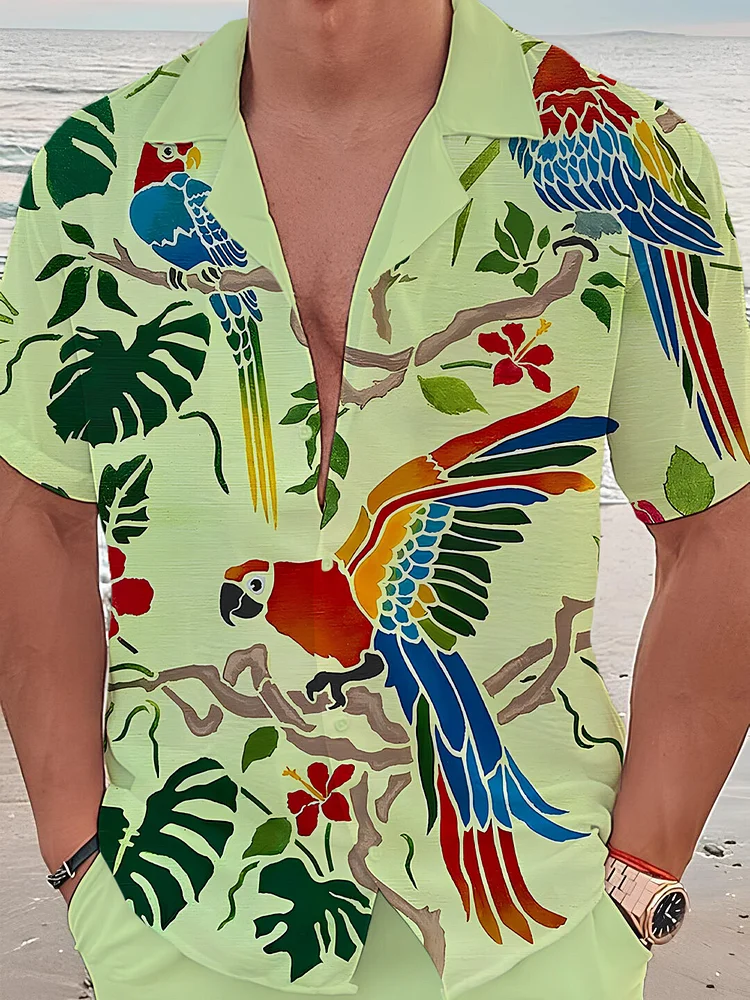 Men's Macaw Parrot Vacations Art Print Short Sleeve Shirt