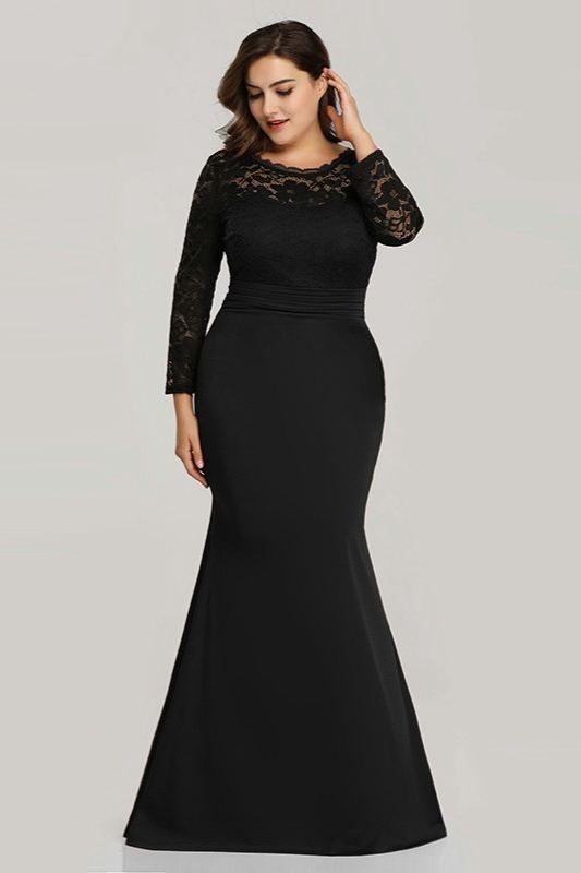 Classic Long Sleeve Lace Plus Size Evening Dress Mermaid Prom Gowns Online - lulusllly