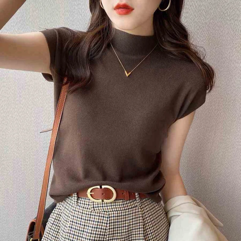 Uveng Uveng Collar Bottomed Shirt Women With A New Short-Sleeved Knitted Shirt Slim 2025 Spring And Autumn Thin Vest Short Top