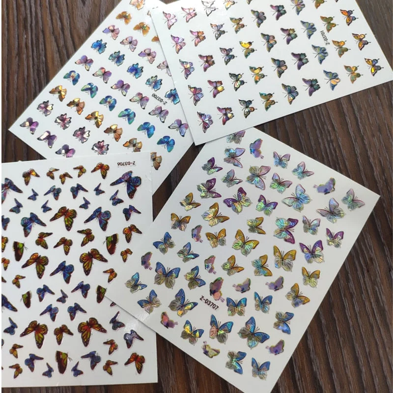12PCS/3pcs Holographic 3D Butterfly Snake Dragon Love Design Laser Nail Stickers Winter Nail Art Decoration Nail DIY Accessories-Nail Inspo