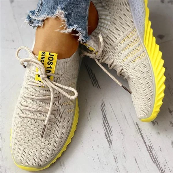 Colorblock Knitted Breathable Lace-Up Sneakers