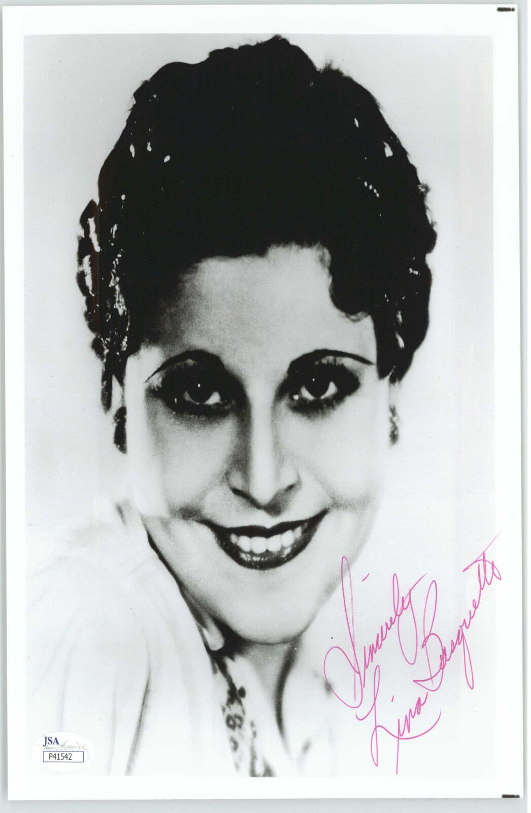 LINA BASQUETTE (DECEASED) AUTOGRAPHED 8X10 SIGNED JSA AUTHENTICATED COA #P41542